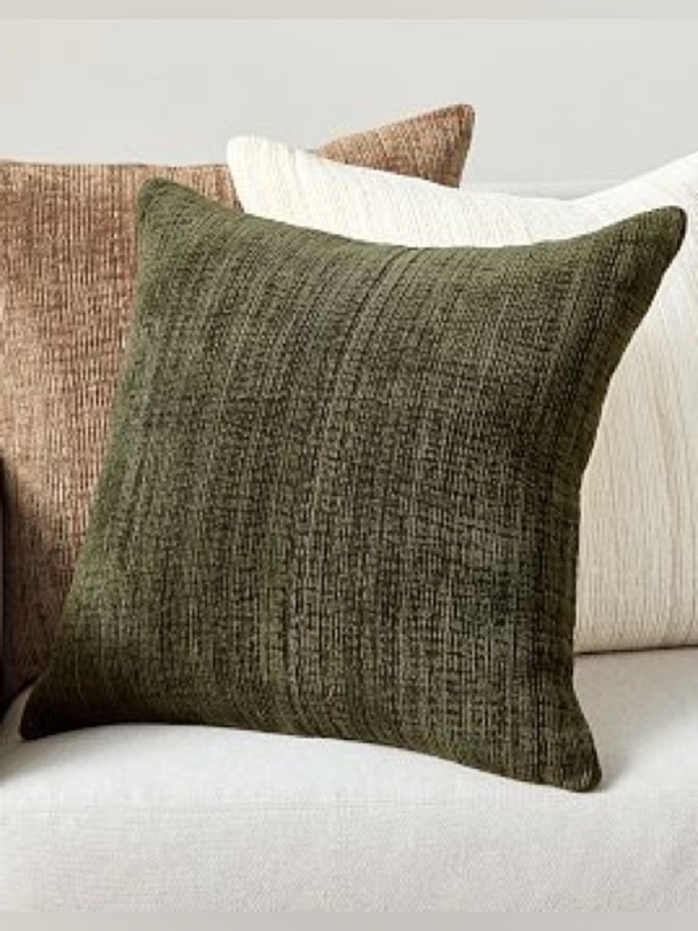 Pottery Barn Textured Chenille Pillow Cover,  Olive Green, 22”, LIKE NEW
